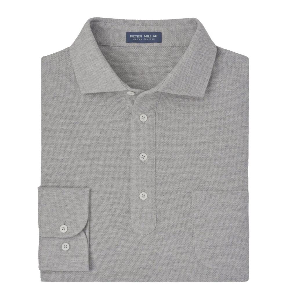Peter Millar XL Ramble Cotton-Cashmere Polo Long Sleeve Shirt Gale Gray NWT $275